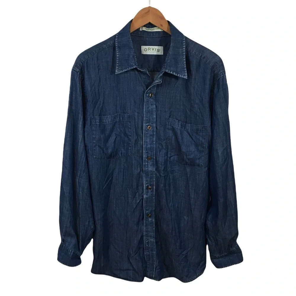 BF320 Mens ORVIS Outdoor Tencil Classic Chambray Button Down Shirt L